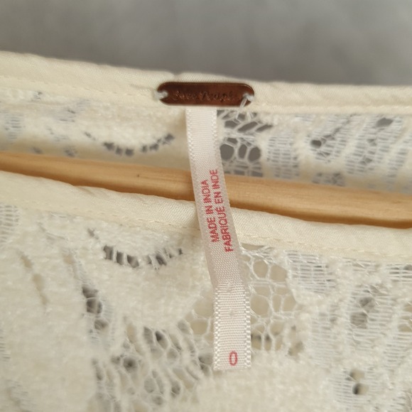 Free People Dress Womens 0 Lace Boho Peasant Long Sleeve Mini Ruffle - Picture 15 of 16